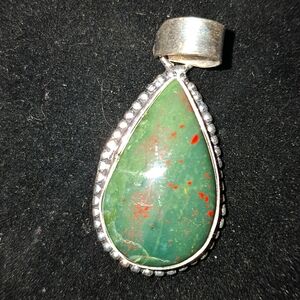 Natural Bloodstone pendant, silverplate